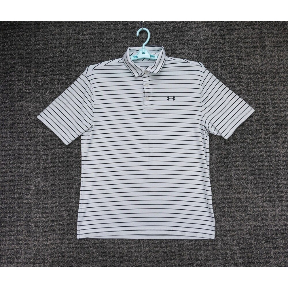 Under Armour Shirt Mens Large White Striped The Playoff Performance Polo Golf